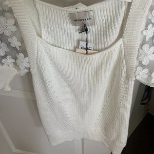 White Short Sleeve Lace Sweater with Floral Applique